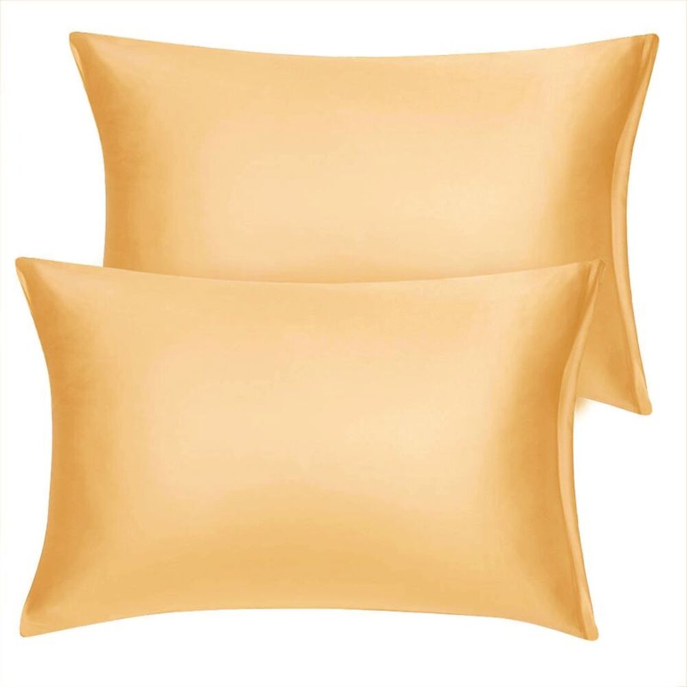 2pcs Satin Pillowcase with Zipper Soft Luxury Silky Pillow Covers Champagne